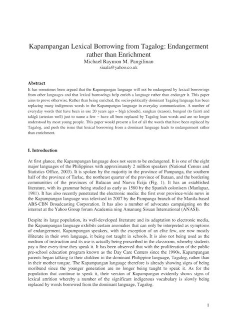 Kapampangan Lexical Borrowing from Tagalog: Endangerment rather t.